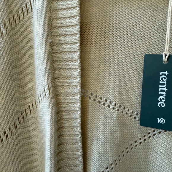 tentree Oatmeal 100% organic cotton Open-Front Diamond Eyelet Cardigan - Picture 4 of 15